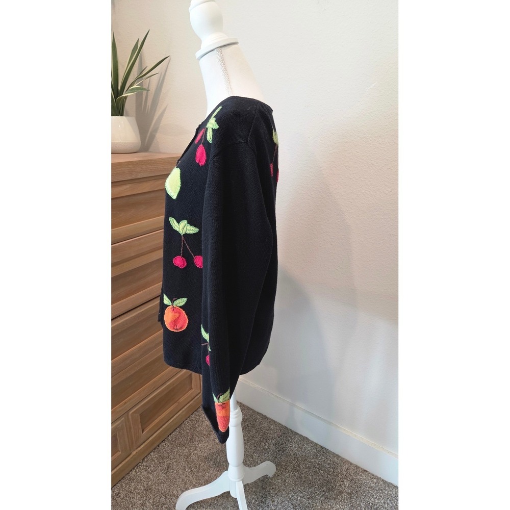 Coldwater Creek Fruit Embroidered Cardigan Relaxed Fit Black Cottagecore Large - Picture 9 of 13